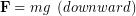 \begin{equation*} \bold{F} = mg\,\,\, (downward) \end{equation*}