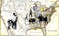 Caravan of Americans crossing border into Mexican land that is now part of the United States. 