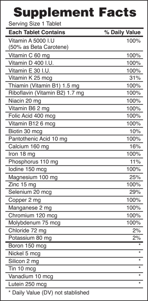 Supplement facts label.