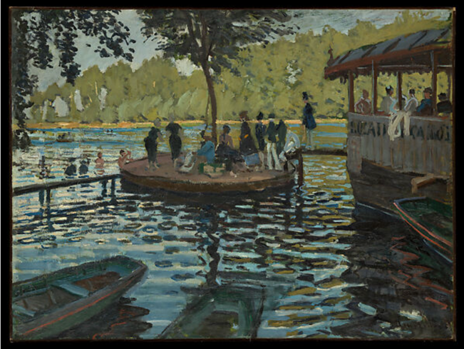 A group of people on a round boat in a lake

Description automatically generated