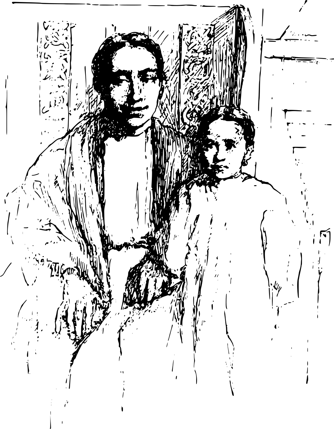 An illustration of a mother and a child.