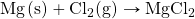\ce{Mg(s)}+\ce{Cl2(g)}\rightarrow \ce{MgCl2}