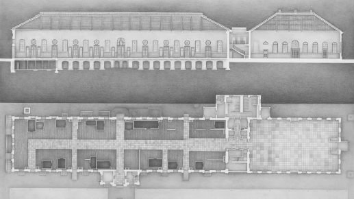 Overhead plan and cross section of Eastern Market.