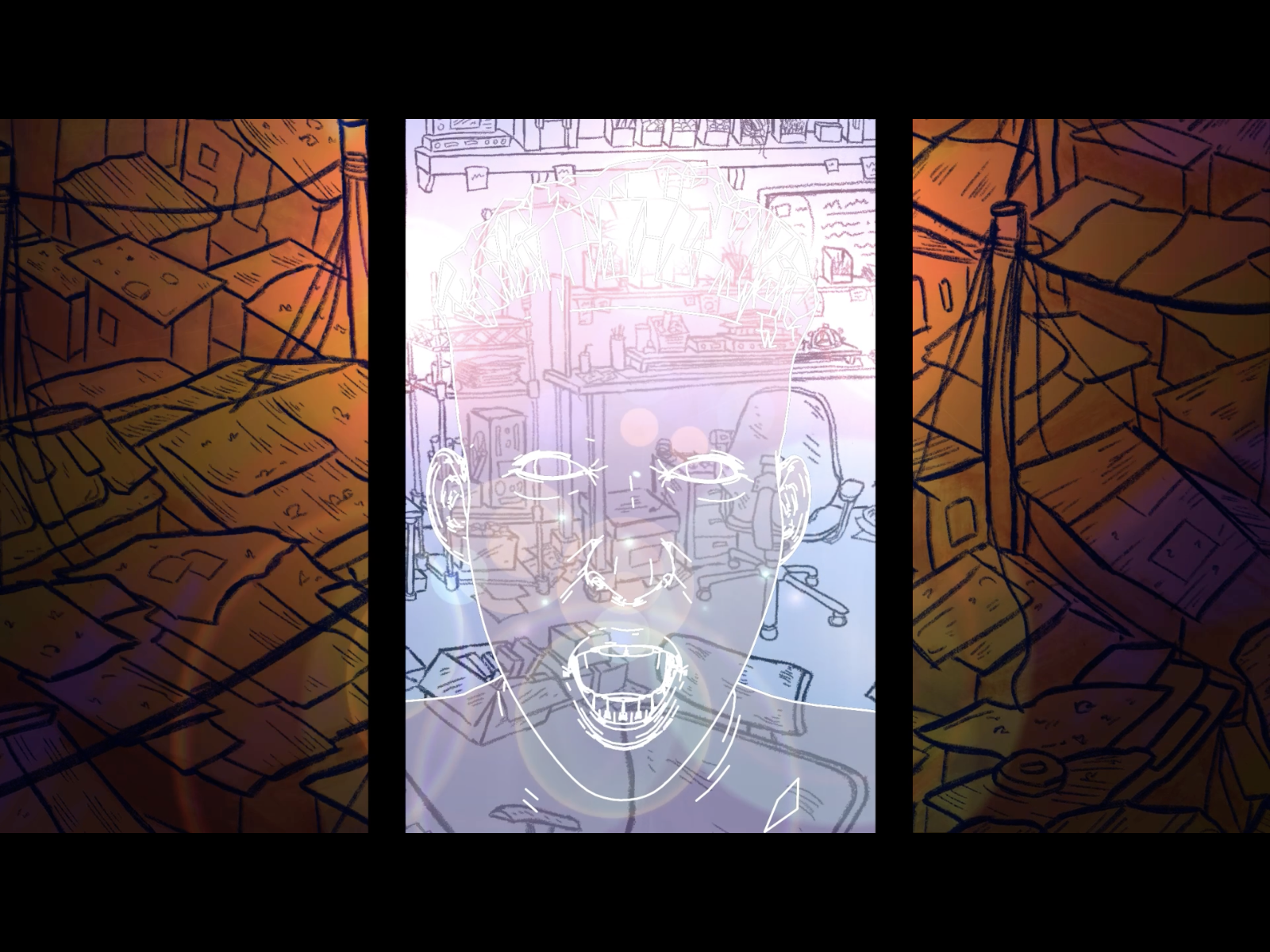 Professor Succherreise displayed on a mobile device, with lights twinkling around his head.