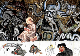 St. Thomas Aquinas calmly reads while surrounded by demons.
