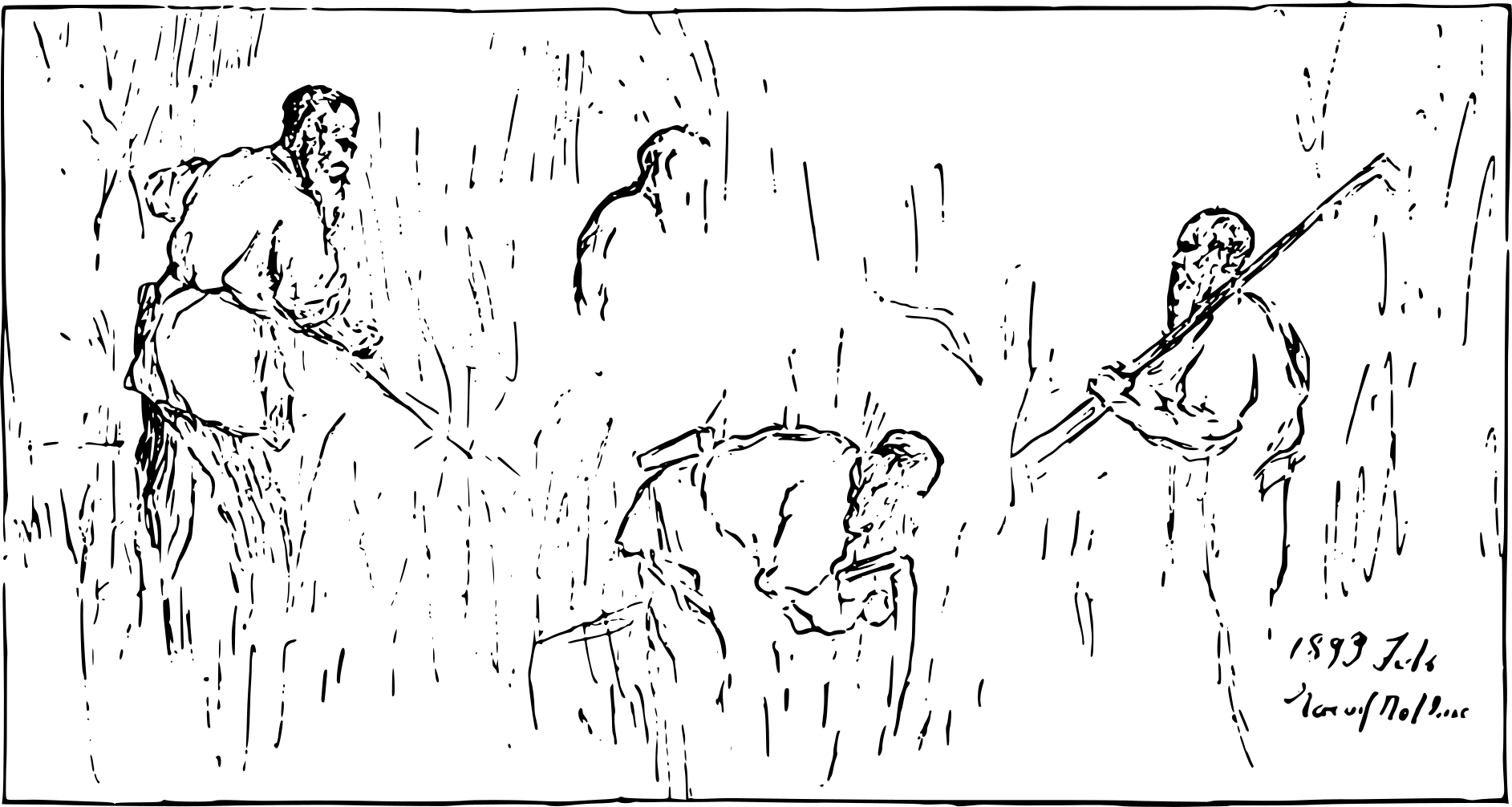 An illustration of farmers working in a field.