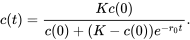 \begin{equation} c(t) = \frac{Kc(0)}{c(0)+(K-c(0))e^{-r_0t}}. \end{equation}