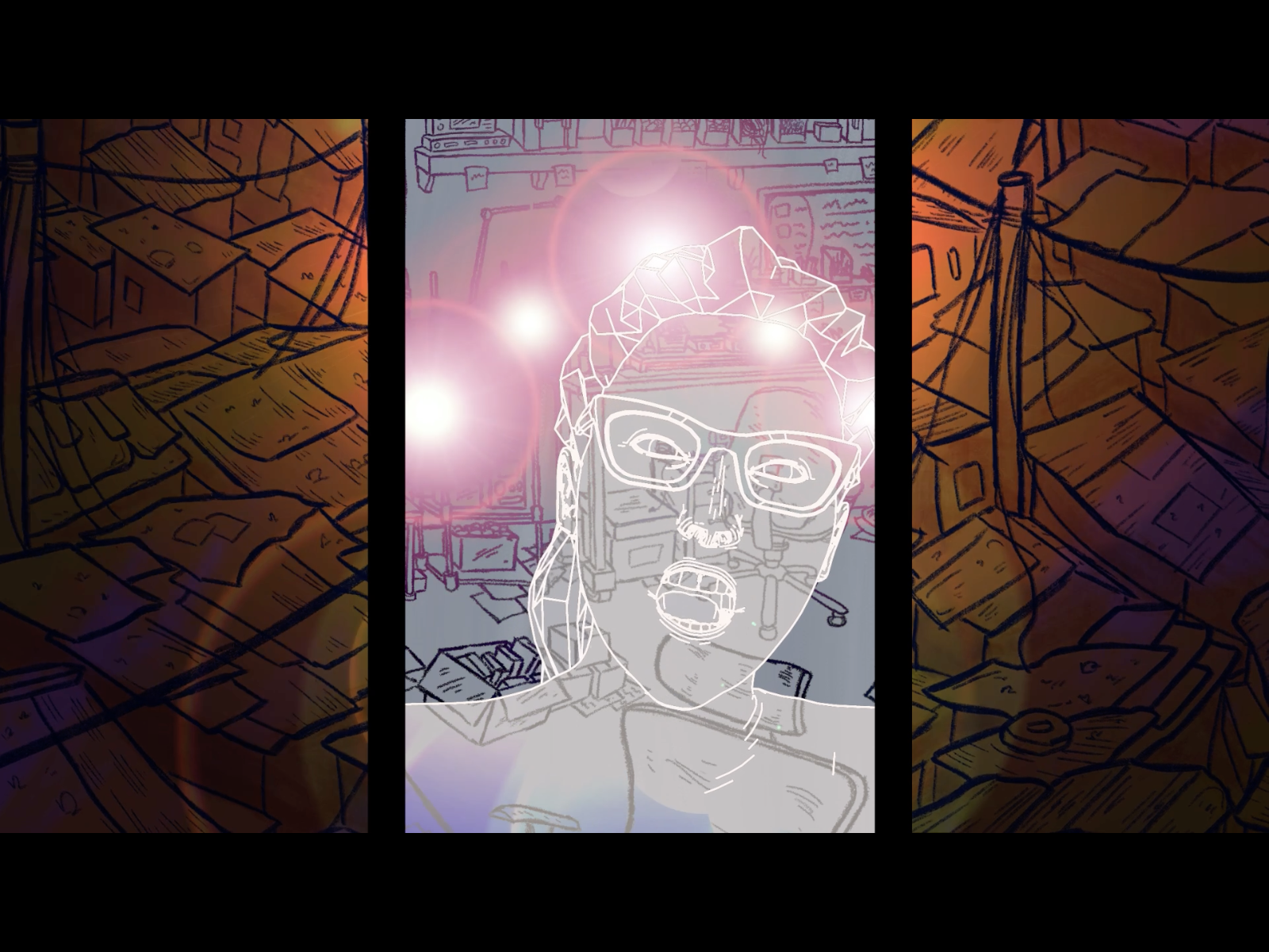 Karin, a graduate student, displayed on a mobile device, with lights twinkling around her head.