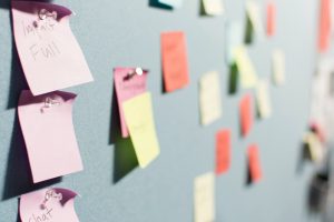 sticky notes on a board