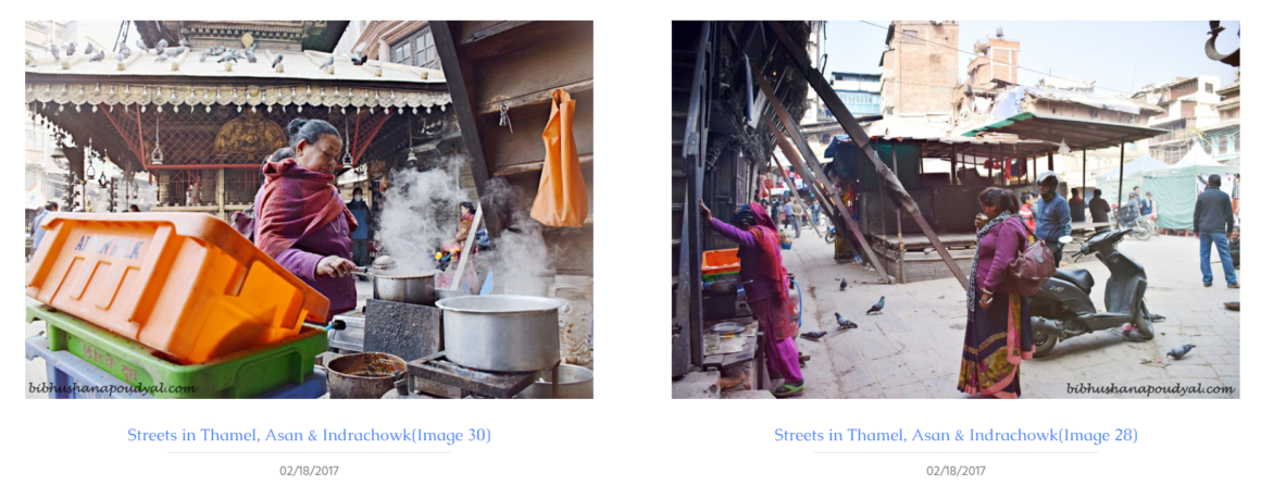Figure 5: Two side-by-side images depict women at an early morning coffee stall at San market and walking through its residential square