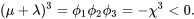 \begin{equation} (\mu+\lambda)^3=\phi_1\phi_2\phi_3=-\chi^3<0. \end{equation}