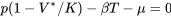 p(1-V^*/K)-\beta T-\mu=0