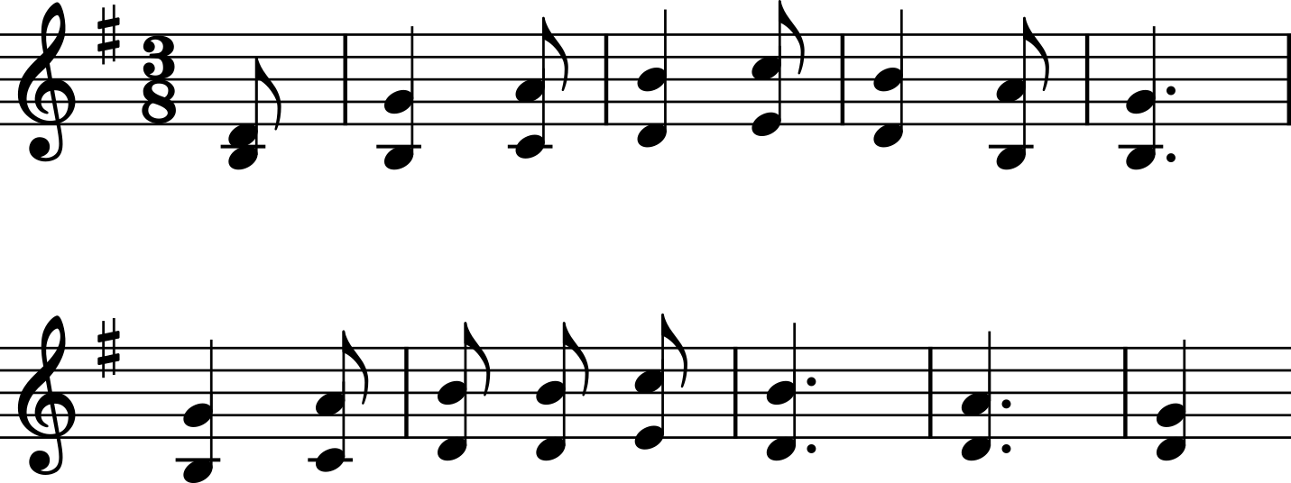 Two lines of musical notation representing a brief melody.