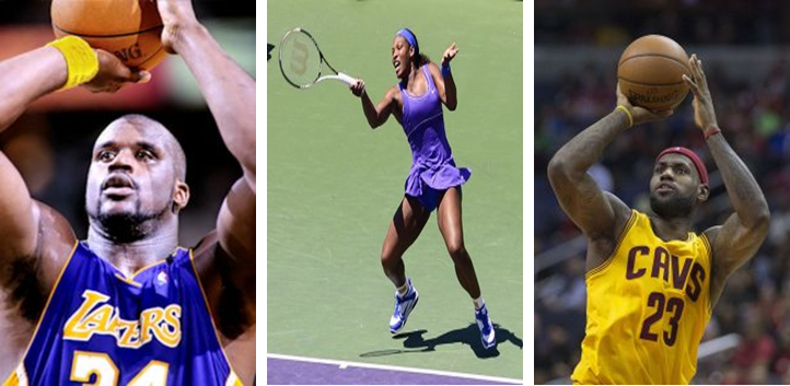 Showing three athletes with developed muscles