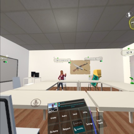A 3D rendering shows “students” seated around a seminar table, one presenting as a human being, and one presenting as a stick of butter.