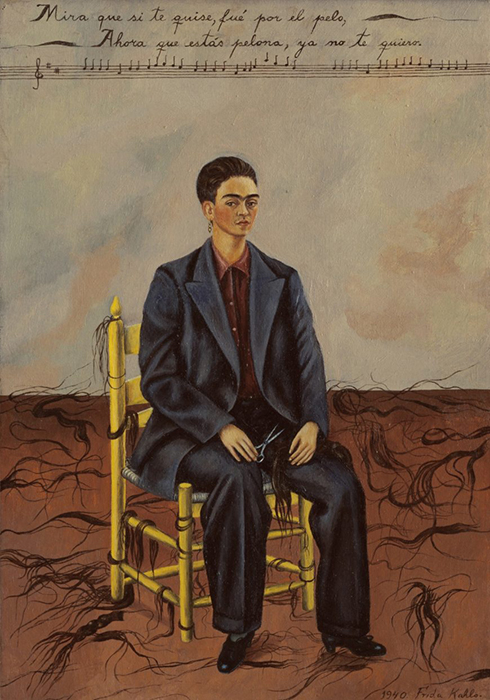 Frida Kahlo, Self-Portrait with Cropped Hair, 1940, oil on canvas, 40 x 27.9 cm (Banco de México Diego Rivera Frida Kahlo Museums Trust, Mexico City)