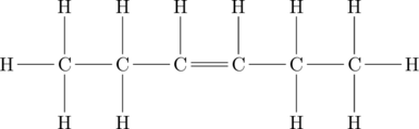 \chemfig{H-C(-[:90]H)(-[:-90]H)-C(-[:90]H)(-[:-90]H)-C(-[:90]H)=C(-[:90]H)-C(-[:90]H)(-[:-90]H)-C(-[:90]H)(-[:-90]H)-H}