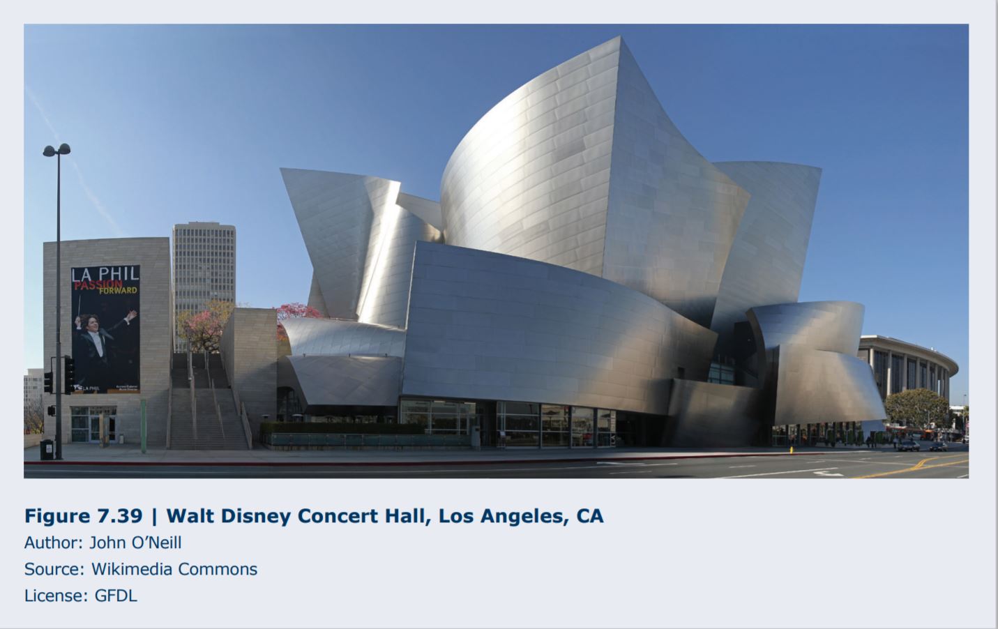 Photograph of the outside of the Walt Disney Concert Hall in Los Angeles, CA. 
