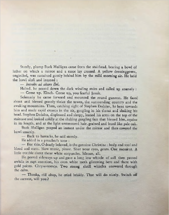 The beginning of the first episode in the Shakespeare and Company edition, showing no numbering or other header above the text.