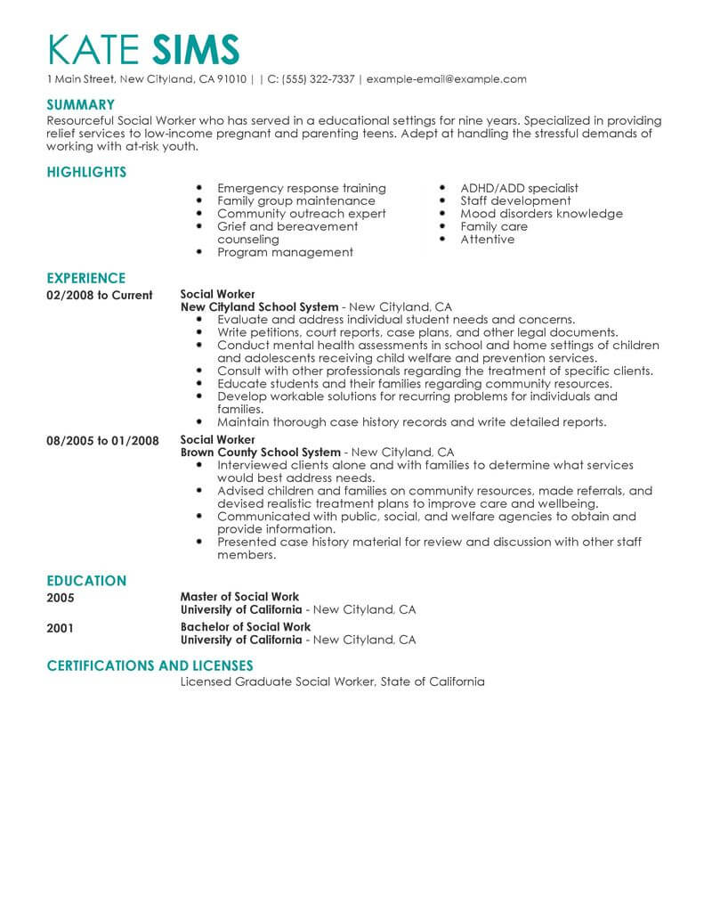 Best Social Worker Resume Example | LiveCareer