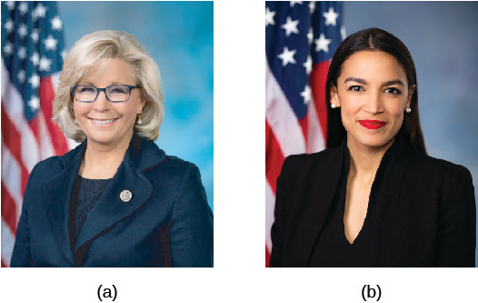 Photo A shows Liz Cheney. Photo B shows Alexandria Ocasio-Cortez.