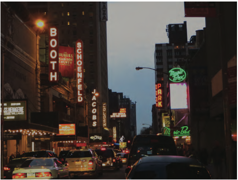 Night scene of 45th street in the heart of Broadway in the Theater District in New York City. 