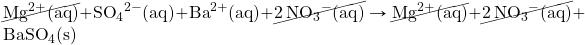 \cancel{\ce{Mg^{2+}(aq)}} + \ce{SO4^{2-}(aq) + Ba^{2+}(aq)} + \cancel{\ce{2NO3^-(aq)}}\rightarrow \cancel{\ce{Mg^{2+}(aq)}}+\cancel{\ce{2NO3^-(aq)}}+\ce{BaSO4(s)}