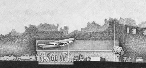 Cross sectional drawing of pavilion.