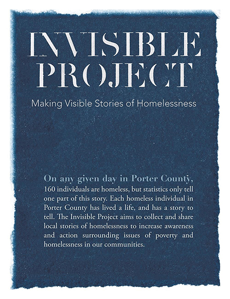 Opening blue and white panel from the Invisible Project mobile exhibit.