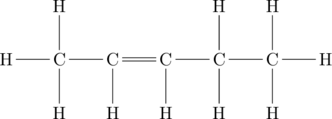\chemfig{C(-[:90]H)(-[:180]H)(-[:-90]H)-C(-[:-90]H)=C(-[:-90]H)-C(-[:-90]H)(-[:90]H)-C(-[:-90]H)(-[:90]H)-H}