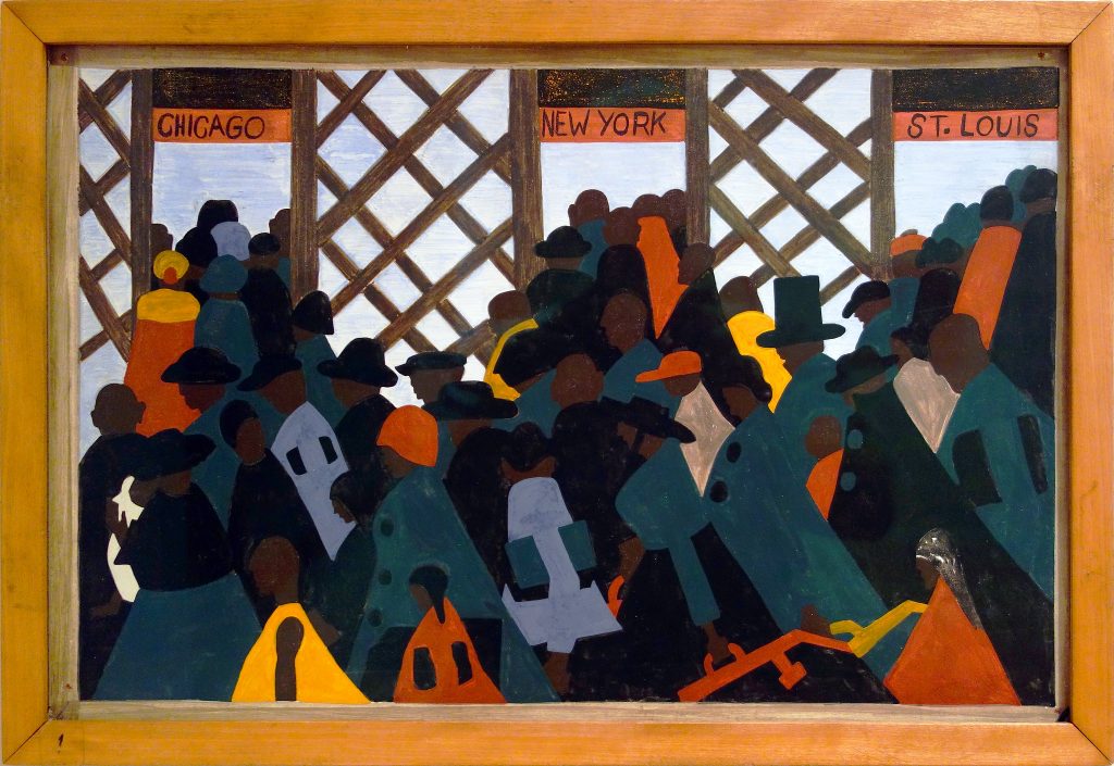 Jacob Lawrence, The Migration series, Panel No. 1: During World War I there was a great migration north by Southern African Americans