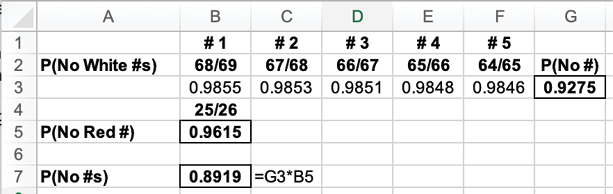 Odds of getting none of the Powerball numbers on a single ticket