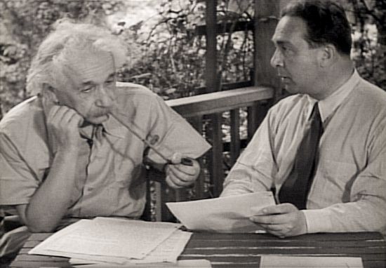 Einstein and Szilard re-enact discussion of letter to FDR for 1946 documentary Atomic Power