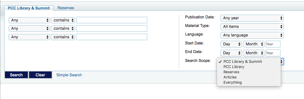 Screenshot from library serach pages