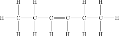 \chemfig{C(-[:90]H)(-[:180]H)(-[:-90]H)-C(-[:-90]H)(-[:90]H)-C(-[:-90]H)=C(-[:-90]H)-C(-[:-90]H)(-[:90]H)-C(-[:-90]H)(-[:90]H)-H}
