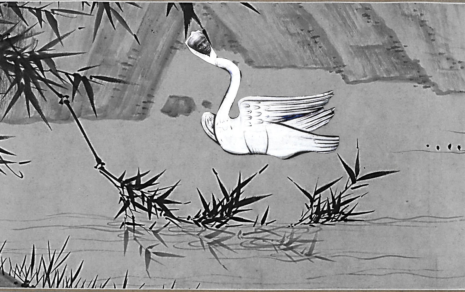 A swan floats across a pond drawn by Japanese artist Xia Chang. The swan’s face is Harriet Tubman. 