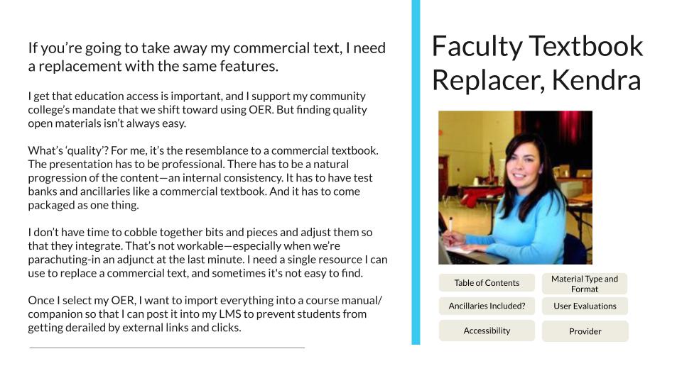 Persona description for Faculty Textbook Replacer, Kendra