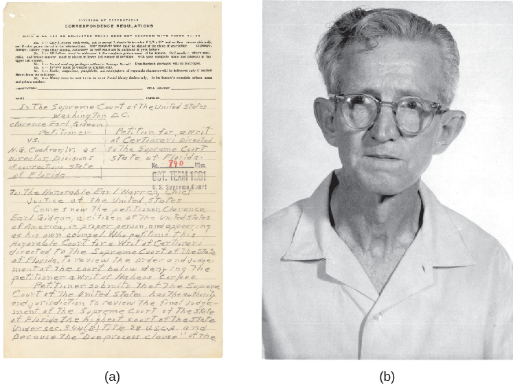 Photo A is of a handwritten petition. Photo B is of Clarence Gideon.