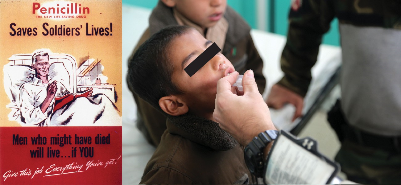 First mass produced in the 1940s, penicillin was instrumental in saving millions of lives during World War II and was considered a wonder drug. Today, overprescription of antibiotics (especially for childhood illnesses) has contributed to the evolution of drug-resistant pathogens.
