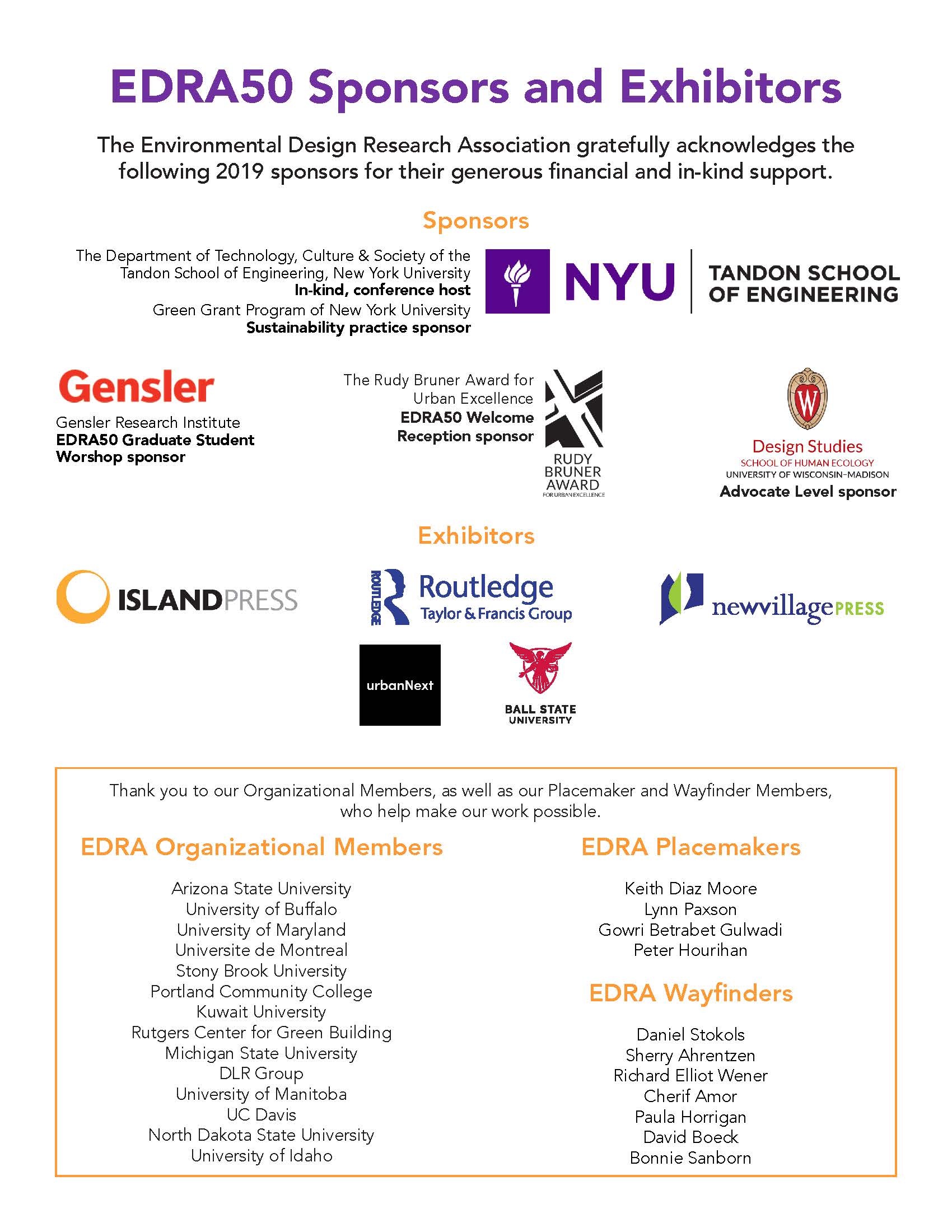 list of sponsors, exhibitors, etc.
