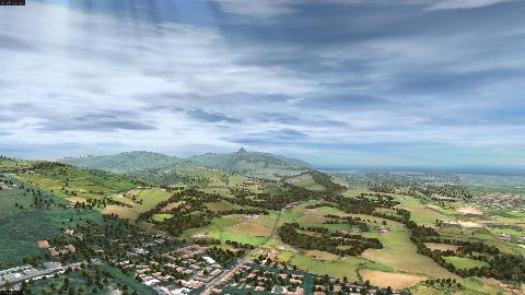 Aerial view of 3D model of the hilly landscape south of Bologna