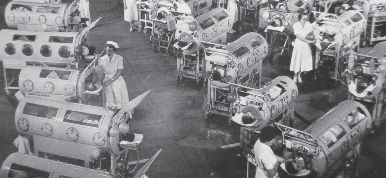Polio was once a common disease with potentially serious consequences, including paralysis. Vaccination has all but eliminated the disease from most countries around the world. An iron-lung ward, such as the one shown in this 1953 photograph, housed patients paralyzed from polio and unable to breathe for themselves.