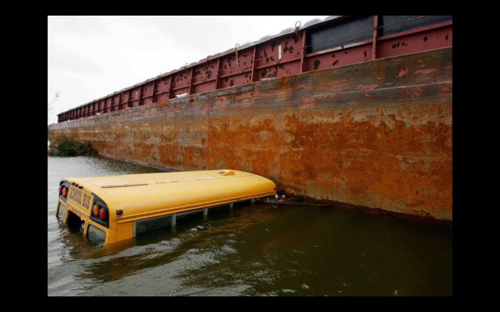 A submerged school bus