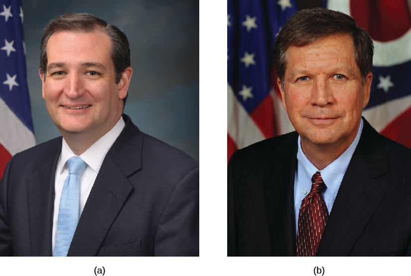 Image A is of Ted Cruz. Image B is of John Kasich.