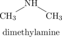 \chemname[1em]{\chemfig{\ce{NH}(-[:-150]\ce{CH3})-[:-30]\ce{CH3}}}{dimethylamine}