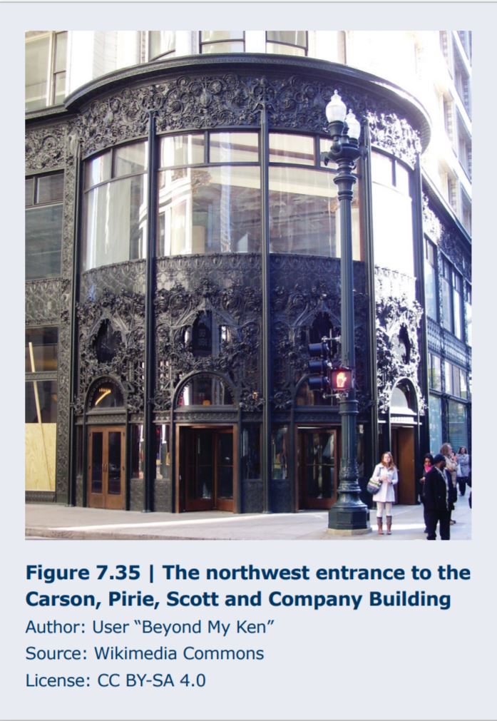 Photograph of the northwest entrance to the Carson, Pirie, Scott and Company building. 