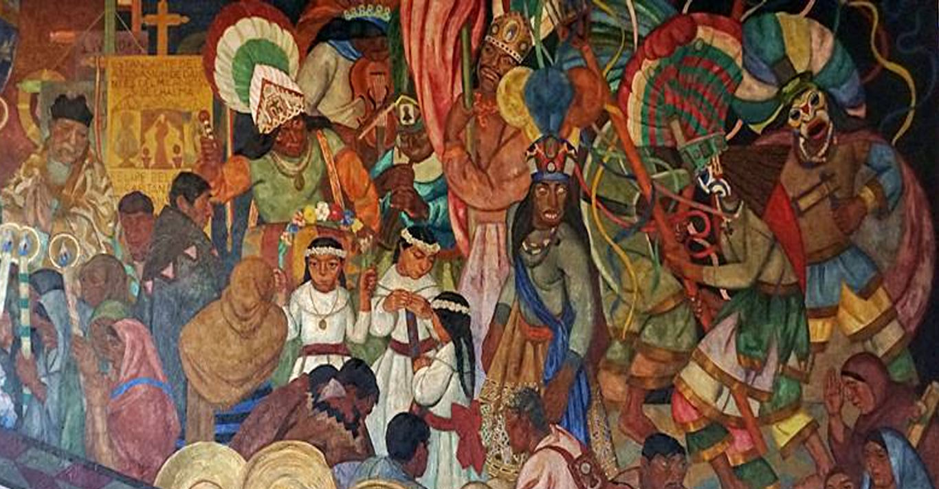 A fresco mural by Fernando Leal depicting a ritualistic dance. 