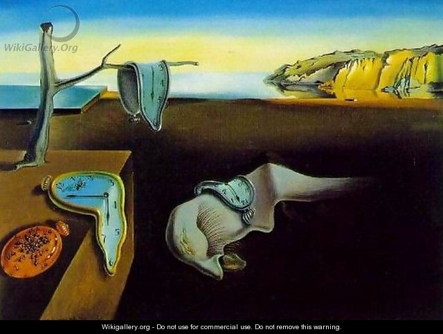 Surrealist painting by Salvador Dali famous for it's melting clocks in the desert. 