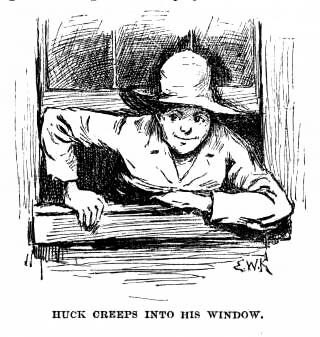 Huck creeps into his window