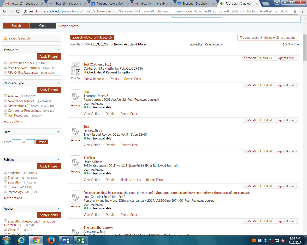 Screenshot of library catalog